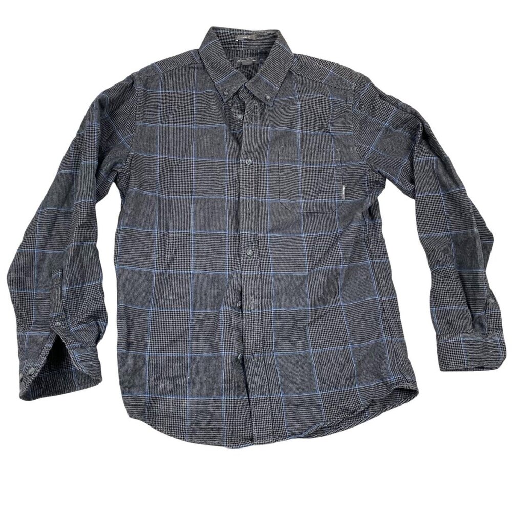 Eddie Bauer Men's Shirt S Classic Fit Gray & Blue Plaid Long-Sleeve Button-Up